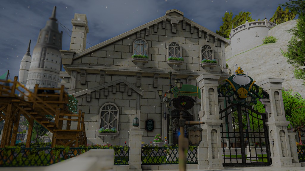 Cosy Cottage のハウジング外観（石造りのコテージと庭、FINAL FANTASY XIV のスクリーンショット）